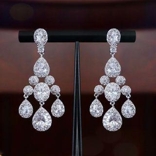 Wedding Rhinestone Fringed Earring 1 Pair - Silver - One Size