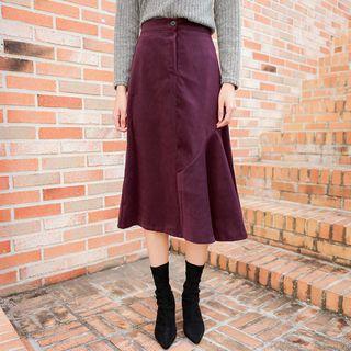 Ruffled-hem Velvet Long Skirt
