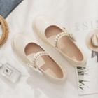 Block Heel Faux Pearl Bow Mary Jane Shoes