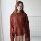 Beribboned-side Cable-knit Sweater