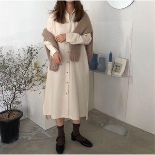 Plain Midi Shirtdress Almond - One Size