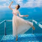 Frill Trim Floral Embroidered Long-sleeved Tie-waist Lace Dress