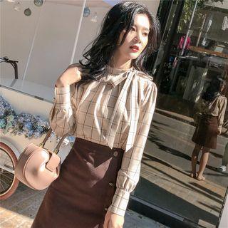 Tie Neck Plaid Chiffon Top