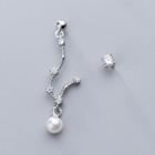 925 Sterling Silver Faux Pearl Rhinestone Non-matching Dangle Earring 1 Pair - As Shown In Figure - One Size