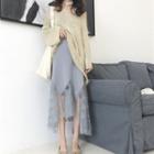 Plain Sweater / Lace Hem Midi Skirt