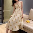 Dotted Cut-out Spaghetti Strap Midi A-line Dress Yellow - One Size