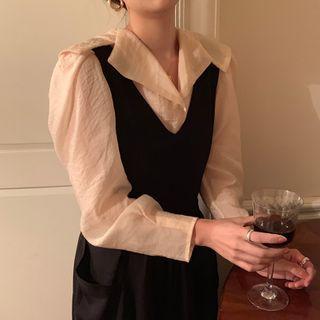 V-neck Blouse / Midi Overall Dress