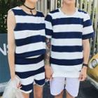Couple Matching Striped Short-sleeve T-shirt / Set: Striped Tank Top + Shorts