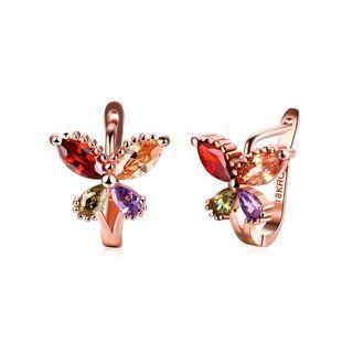 Elegant Plated Rose Gold Butterfly Earrings With Colored Cubic Zirconia Rose Gold - One Size