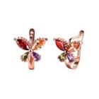 Elegant Plated Rose Gold Butterfly Earrings With Colored Cubic Zirconia Rose Gold - One Size