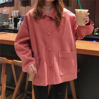 Plain Long-sleeve Polo Button Jacket