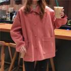 Plain Long-sleeve Polo Button Jacket