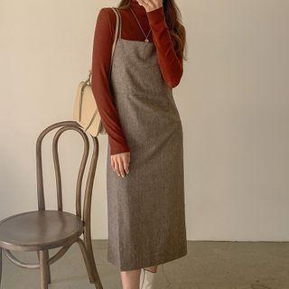 Spaghetti-strap Herringbone Midi Dress