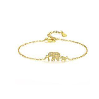 925 Sterling Silver Plated Gold Simple Fashion Mother And Child Elephant Bracelet With Cubic Zirconia Golden - One Size