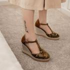 Snakeskin T-strap Wedge Sandals