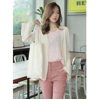Button-sleeve Open-front Cardigan