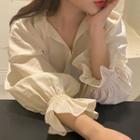 3/4-sleeve Tie-neck Blouse As Shown In Figure - One Size