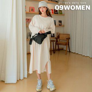 Pocket-front Oversized Long T-shirt Dress
