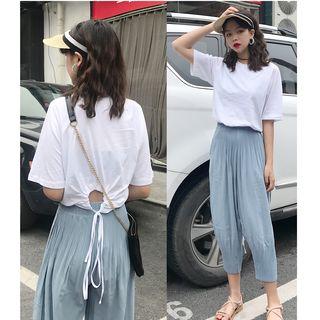Plain Short Sleeve T-shirt / Cropped Loose Fit Pants