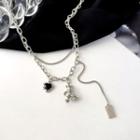 Bear Pendant Layered Alloy Necklace Black - One Size