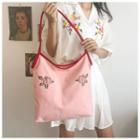 Flower Print Canvas Shopper Bag Pink - One Size