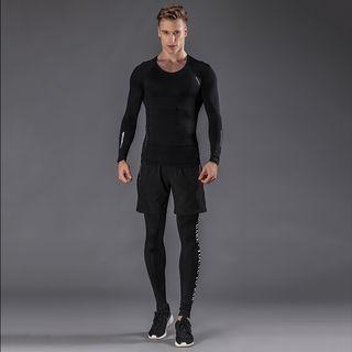 Set: Long Sleeve Sports T-shirt + Sports Shorts + Tights