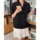 Short-sleeve Accordion Pleat Mini A-line Blazer Dress