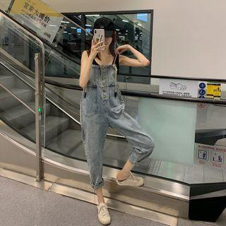 Spaghetti Strap Denim Jumper Pants / Plain Tank Top