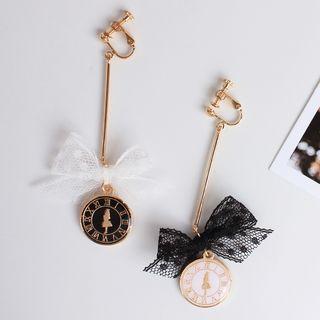 Non-matching Lace Bow Disc Dangle Earring