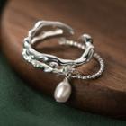 925 Sterling Silver Faux Pearl Ring S925 Silver - Silver - One Size