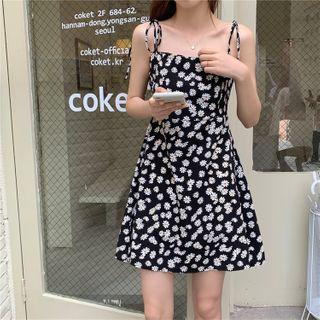 Floral Strappy Midi A-line Dress Floral - Black - One Size