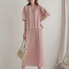 Pleated-panel Long T-shirt Dress