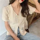 Lace V-neck Short-sleeve Top As Figure - One Size