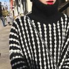 Turtleneck Striped Sweater Stripes - Black - One Size
