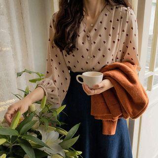 V-neck Heart Patterned Blouse