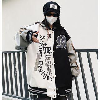 Color Panel Padded Loose-fit Baseball Jacket