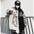 Color Panel Padded Loose-fit Baseball Jacket