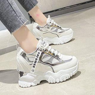 Lettering Wedge Platform Lace Up Sneakers