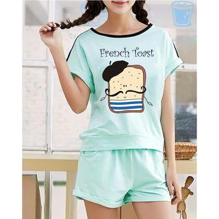 Set: Toast Print Short-sleeve T-shirt + Shorts