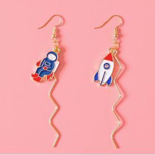 Astronaut & Rocket Asymmetrical Dangle Earring