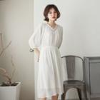 Lace Neck Midi Chiffon Dress