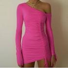 Plain Long Sleeve Off-shoulder Bodycon Mini Dress