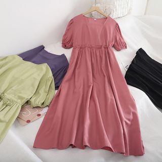 Square Collar Drawstring Waist Midi Dress