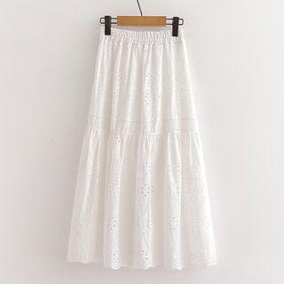 Eyelet Midi A-line Skirt White - M