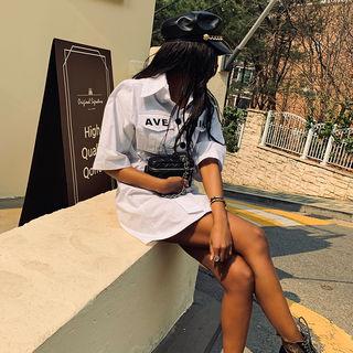 Pocket-detail Letter Print Shirtdress With Belt