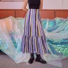 Rainbow-stripe Ruffled Maxi Skirt