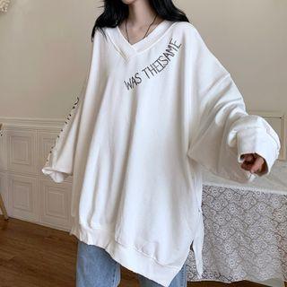 Lettering Slit Long-sleeve Sweatshirt