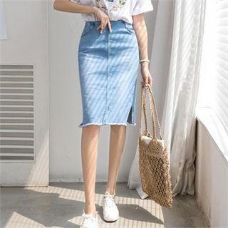 Band-waist Denim Pencil Skirt