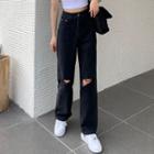 Ripped Denim Straight Cut Pants