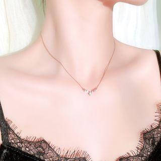 925 Sterling Silver Rhinestone Deer Pendant Necklace 1 Pcs - Silver - One Size